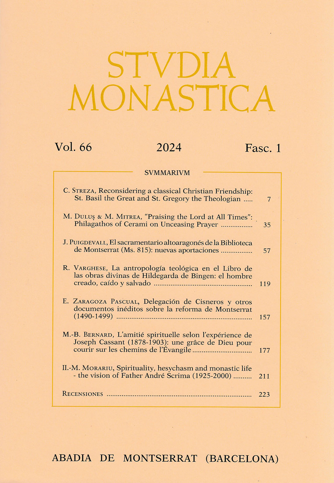 Studia Monastica. Vol. 66-1 (2024)